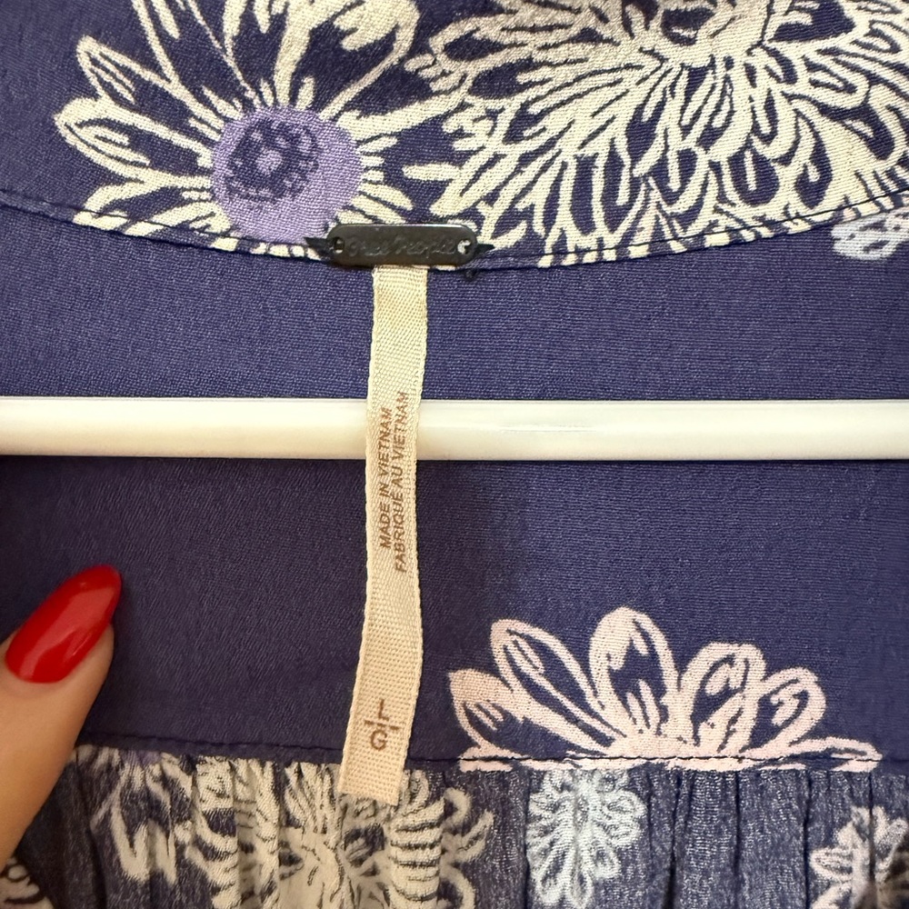 Free People Blue Hawaii Washed Blue Floral Print Mini Dress Size Large - Picture 5 of 10